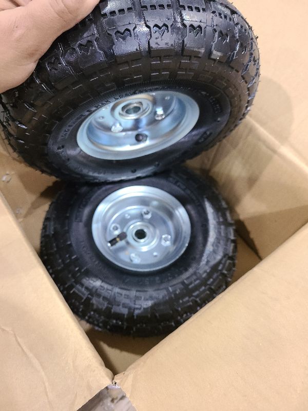 Photo 1 of (2 Pack) RRQ 10 Inch Pneumatic Wheel 4.10/3.50-4 Tire, 10" Pneumatic Wheels with 5/8" Bearings,2.2" Offset Hub for Garden Cart, Hand Truck, Lawn Cart, Mower