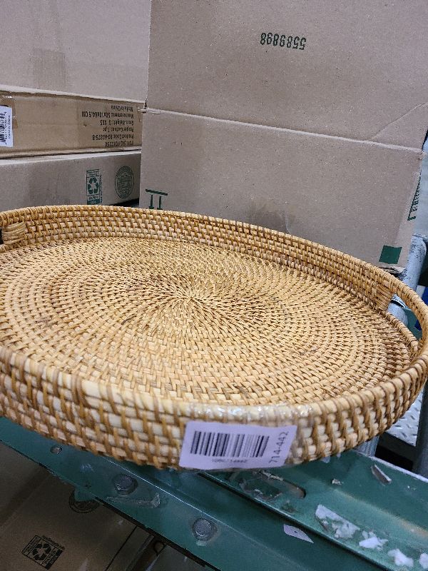 Photo 1 of 16.9" Round Rattan Tray, Hand Woven Serving Tray with Handles, Wicker Serving Basket, Decorative Tray for Home Decor, Natural