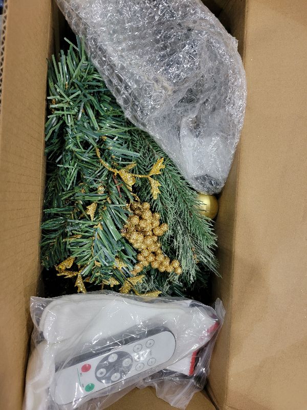 Photo 1 of 2 Pack Prelit Outdoor Christmas Tree 30 Inch, Remote Control Battery Operated with 100 Warm White Multi-Color Changing LED Lights, Small Pre-Decorated Green Xmas Tree for Pathway, Porch