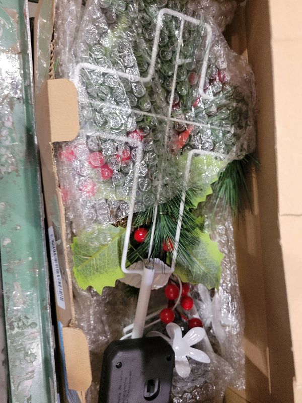Photo 1 of 2 Pack Solar Christmas Decorations Outdoor, 32 Inch Solar Christmas Cross Stake Lights, Waterproof Grave Decorations with Poinsettia Flower Pinecones Red Berries for Garden Yard Patio Lawn Cemetery