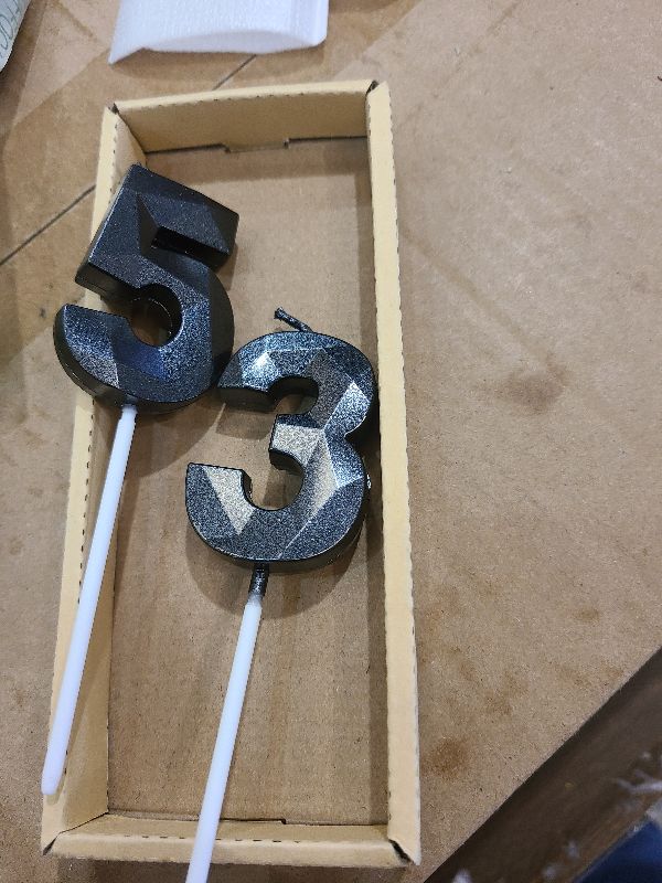 Photo 1 of 2 inch Black 35 & 53 Birthday Candles, 3D Diamond Number 35th & 53th Cake Topper for Men Women Birthday Party Decorations Theme Party
