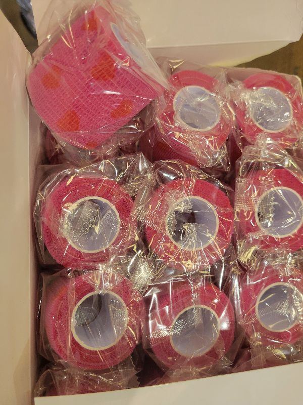 Photo 1 of 24 Pack Self Adhesive Vet Wrap & Medical Tape, 2 Inch x 5 Yards Cohesive Bandage Wrap - Pink Heart Grip Tape for Ankle, Wrist Sprains, Sports, Pet First Aid