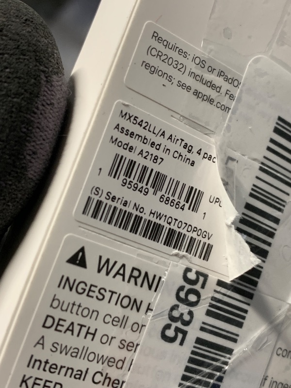 Photo 1 of ***PARTIAL SET (MISSING TWO) - PRICE ADJUSTED*** 
Apple AirTag (1st Generation) - 4 Pack. Keep Track of and find Your Keys, Wallet, Luggage, Backpack, and More. Simple one-tap Set up with iPhone or iPad, Bluetooth