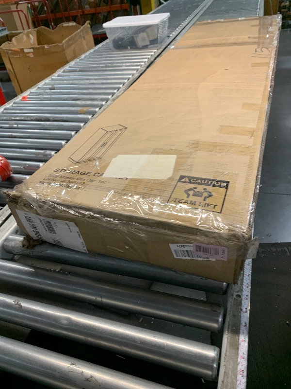 Photo 1 of ***Damaged mounting points and missing hardware ***

Furinno Robin Storage Cabinet, 5-Tier Pantry Cabinet with Adjustable Shelves, 23W with 2 Shaker-Doors, Kitchen Cabinet, Organization and Storage, for Pantry, Living Room, Home Office, White