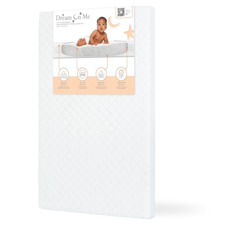 Photo 1 of ***STOCK PHOTO FOR REFERENCE ONLY***
***LIGHT BLUE***
Dream On Me Holly 3” Mini/Portable Crib Mattress, Greenguard Gold & BSA Certified, Fits Portable & Mini Cribs, Lightweight Fiber Core, Waterproof Vinyl Cover (38"x24"x3")