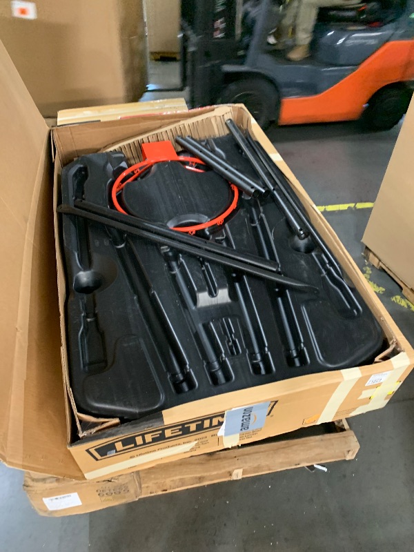 Photo 1 of ***MISSING HARDWARE*** 
Lifetime Adjustable Basketball Hoop, 54-Inch Shatterproof Polycarbonate Backboard, Slam-It Pro Rim, Adjustable Height 7.5-10 Ft, Portable Heavy-Duty Base with Wheels