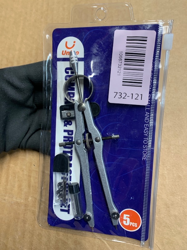 Photo 1 of ***MISSING PROTRACTOR***
Unjoo Compass and Protractor Set, Professional Drawing Compass Tool, Metal Compass with Extra Refills, Compass for Geometry and 6 Inch Math Protractors 180 Degree (Silver)