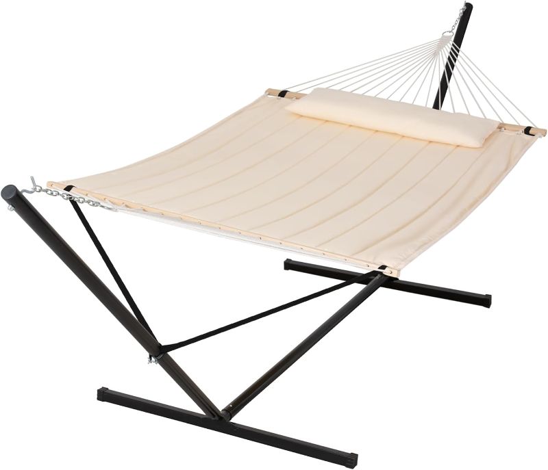 Photo 1 of **MISSING STAND**SUNCREAT Double Outdoor Hammock with 15 ft Stand, Standing Patio Hammocks for Outside, Beige