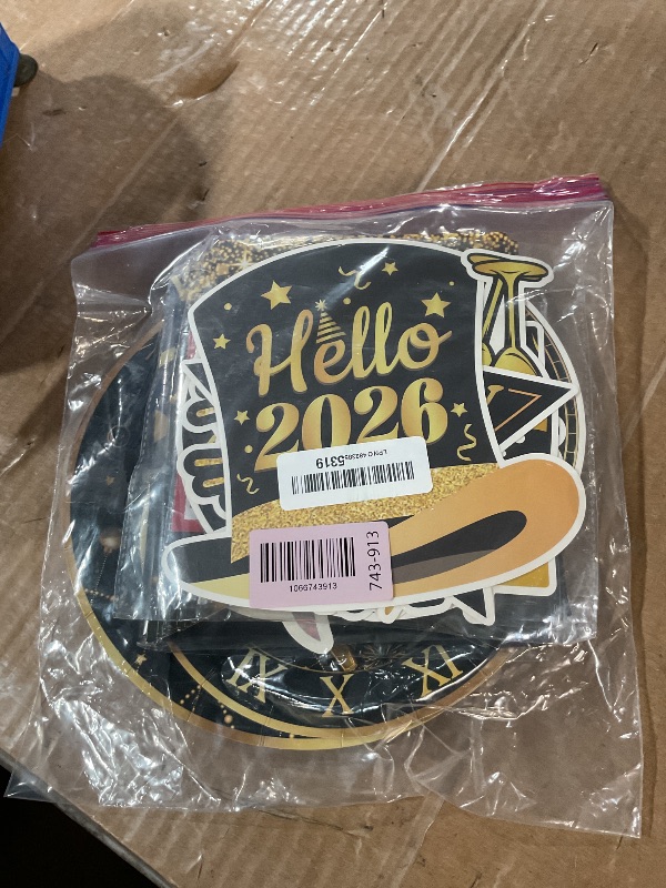 Photo 1 of ** missing more than half the items/ used**
110pcs New Years Eve Party Supplies Decorations 2026 Tableware Set for 20 Guest Include Happy New Year Banner,Paper Plates of 2 Size,Paper Napkins and Cups,Plastic Forks and Tablecloth,Hanging Swirls