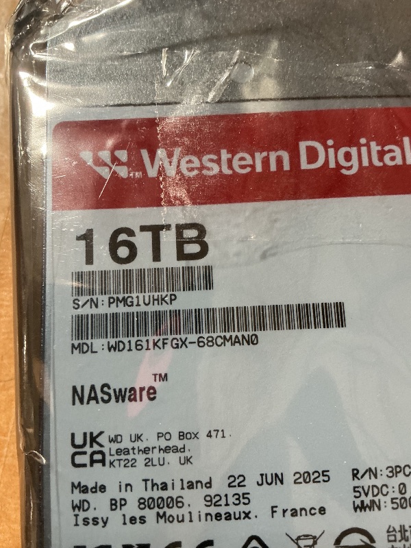 Photo 1 of ** serial number on the product is different than the serial number on the box **
Western Digital 16TB WD Red Pro NAS Internal Hard Drive HDD - 7200 RPM, SATA 6 Gb/s, CMR, 512 MB Cache, 3.5" - WD161KFGX