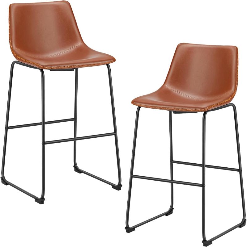 Photo 1 of *DUMOS 26 Inch Counter Height Bar Stools Set of 2, Modern Faux Leather High Barstools with Back and Metal Leg, Bar Chairs for Kitchen lsland, Brown