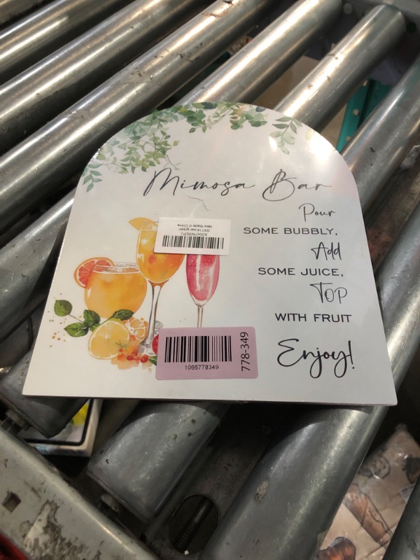 Photo 1 of ***FACTORY SEALED***Hatzelou Mimosa Bar Sign, Wooden Sign with Stand, Floral Decoration Baby Shower Sign, Baby Shower Welcome Sign, Party Decor Supplies
