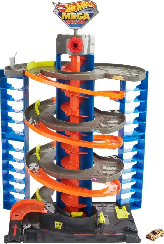 View 1 of ***MISSING PARTS***
Hot Wheels City Mega Garage Playset with Corkscrew Elevator & Storage for 60+ Cars, Includes 1 Hot Wheels 1:64 Scale Vehicle, Gift for Kids 4 Years Old & Up, HFH03