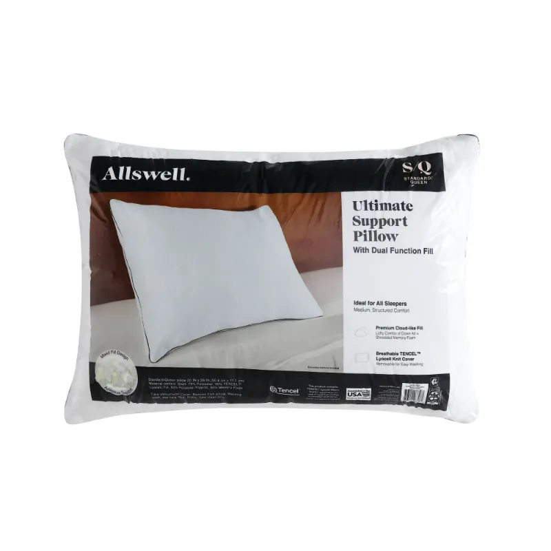 Photo 1 of (2 pack) Allswell Ultimate Support Bed Pillow with Dual Function Fill and Removable Cover, Standard/Queen

