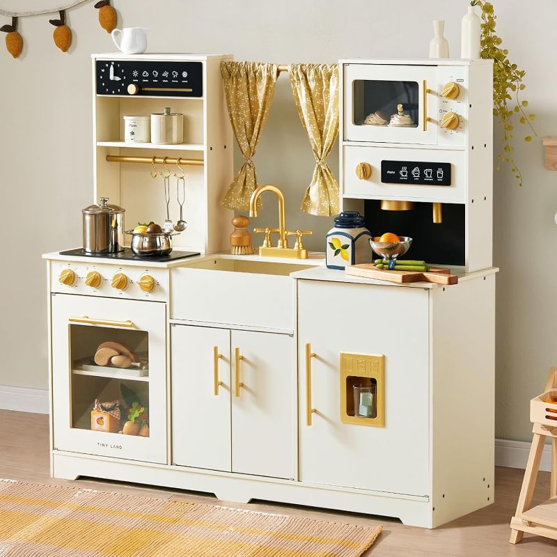 Photo 1 of ***Missing hardware ****
Tiny Land Play Kitchen for Kids, Toy Kitchen Set with Plenty of Play Features, New Modern Kids Wooden Play Kitchen Designed in Trendy Home Style with Curtains, Gift for Ages 3+