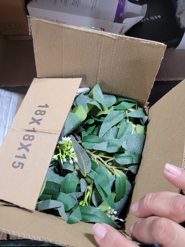 Photo 1 of 2 Pack 13Ft Artificial Spring Eucalyptus Flower Garland with White Roses, Fake Flower Greenery Floral Green Garland Vines for Wedding Arch Table Runner Backdrop Mantle Home Decorations (White)