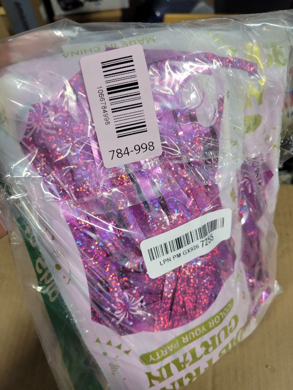 View 2 of 2 Pack Glitter Pink Backdrop, 3.28 FT x 7.05 FT Birthday Party Decorations, Laser Pink Fringe Curtains Foil Streamer Tinsel, Pink Curtains Photo Backdrop Happy Birthday Valentines Day Backdrop