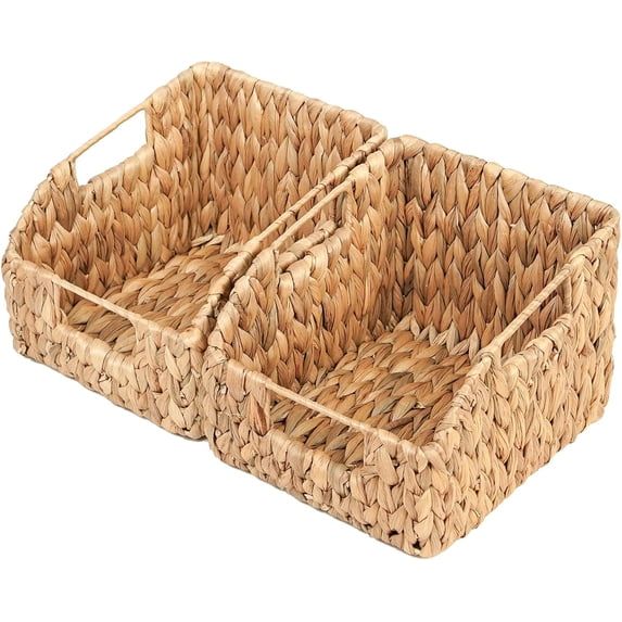 Photo 1 of 2-Pack Wicker Basket Set - Water Hyacinth Pantry Organizers and Storage w/Handles, For Home, Bedroom, Kitchen, & More - 100% Earth Friendly Woven Rattan, Simple Open Shape Decorative Baskets