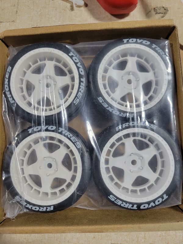 Photo 1 of 1/10 RC On Road Wheels and Tires, daitoku 12mm Hex RC Rally Racing Car Tires for HPI Ken Block's Tamiya XV01 TT01 TT02B Kyosho FAZER MK2 Lc Racing PTG HSP RGT RC 3RACING D5 (White)