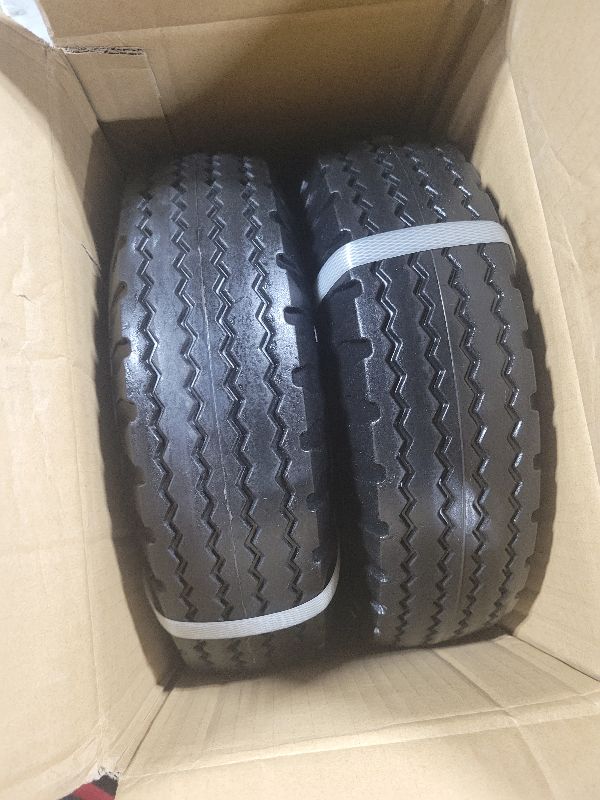 Photo 1 of 2-Pack 4.10/3.50-6" Flat Free Tire with Rim,13" Hand Truck Utility Universal Wheels, 3" Centered Hub with 5/8" Ball Bearings,w/Grease Fitting,410/350-6",410/350x6