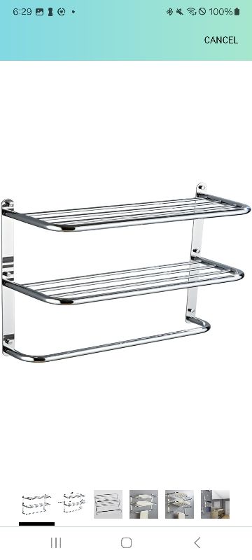 Photo 1 of 2-Tier Towel Rack Floating Shelf with Towel Bar, 30-Inch W x 8.25-Inch D Bathroom Hotel Towel Shelf, Wall Mount, Mounting Hardware Included,Polished Chrome