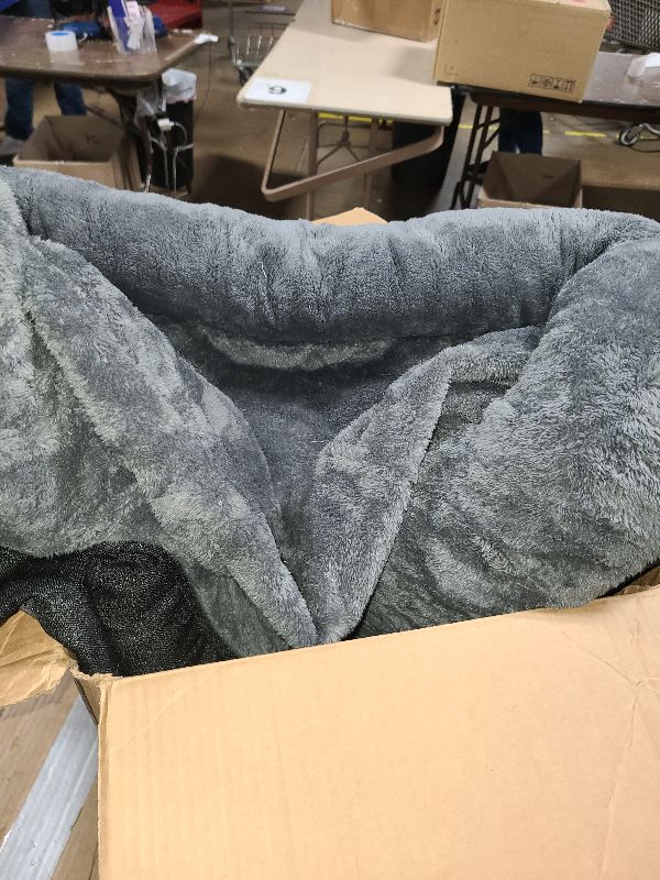 Photo 1 of 
Brand: Shabby Restore
Plush Dog Bed for Small & Medium Dogs - Calming Fluffy Faux Fur Round Donut Cuddler with Removable Washable Cover, Anti-Slip Bottom, Grey
