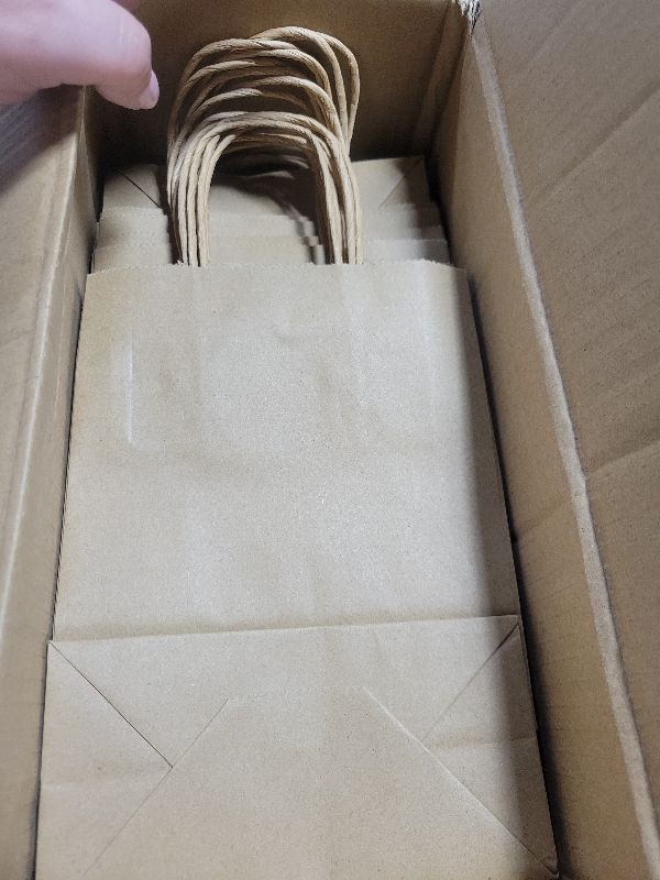 Photo 1 of 100 Pack 5.8x3.2x8.25 Inch Brown Kraft Paper Gift Bags with Handles - Bulk Small Plain Natural Bags for Birthday Party Favors, Grocery, Retail Shopping, Wedding, Craft, Goody, Takeouts, and Business