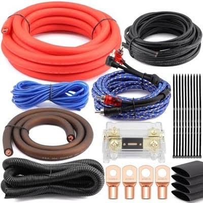 View 1 of 1/0 Gauge (0 AWG) Pure OFC Amplifier Wiring Kit 6000W - Heavy Duty Car Audio Power Cable with Fuse Holder & RCA | for High Power Subwoofer & Big 3 Upgrade | Verify 0.33" OD Fits Your Amp