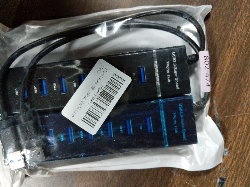 Photo 1 of 2 Pack 7 Ports USB Hub, Multiple Port USB Adapter with Indictor Light, High Speed Data Transmission Docking Station, Compatible with Mouse, Keyboard, Printer, Windows, MacOS, Linux
