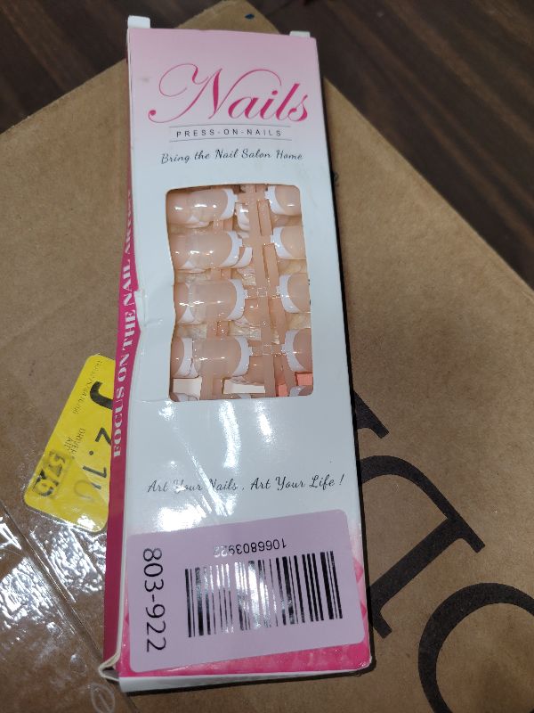Photo 1 of 120Pcs 5 Pack Children ABS Plastic Fake Nails Press on Full Cover IKISKT Classic French Color Short False Nail Art Kits Sets Great Christmas Gift for Kids Girls Women