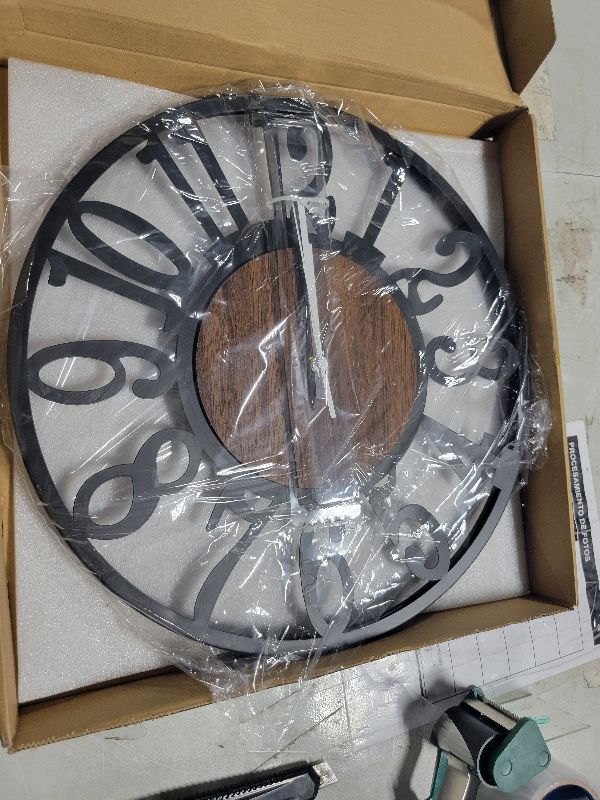 Photo 1 of 1st owned Wall Clock for Living Room -16" Silent Non Ticking,Battery Operated,Black Metal, Antique Wood Clocks for Farmhouse,Dining Room,Bedroom,Kitchen Clock Wall Decor- Arabic Numerals