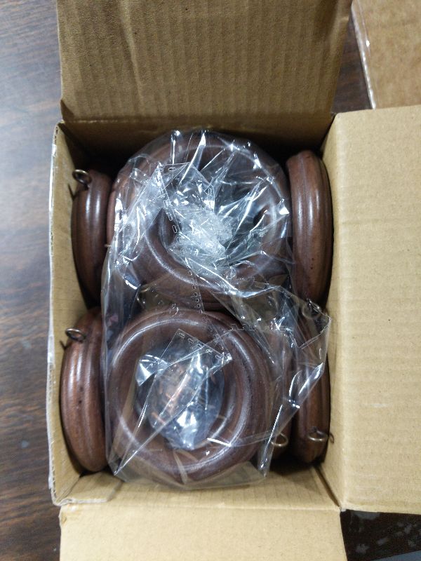 Photo 1 of 16 Pack Curtain Rod Rings Wooden with Drapery Clips 2.95 Inch Outer Diameter Beech Wood Carved Drapes Rings 1.7 Inch Interior Diameter for 1-1.5 Inch Curtain Rod Pole (Black)