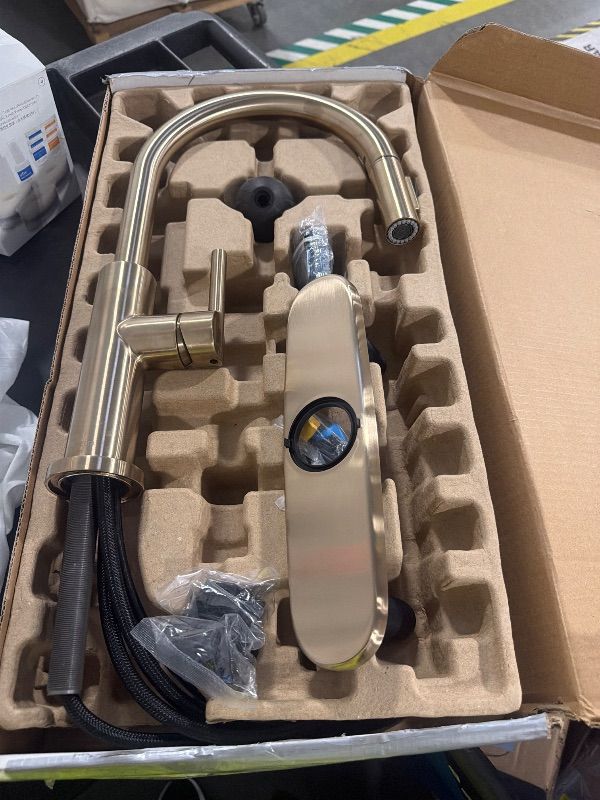 Photo 1 of Delta Nicoli Brushed Gold Kitchen Faucet with Pull Down Sprayer, Modern Single Hole Kitchen Sink Faucet, Single Handle, Champagne Bronze 19867LF-CZ
