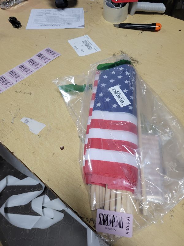 Photo 1 of 12x18 Inch American Flags on Stick - Patriotic American Flags for Outside, USA Stick Flag Perfect for Independence Day, Memorial Day, 4th of July Decorations (12)