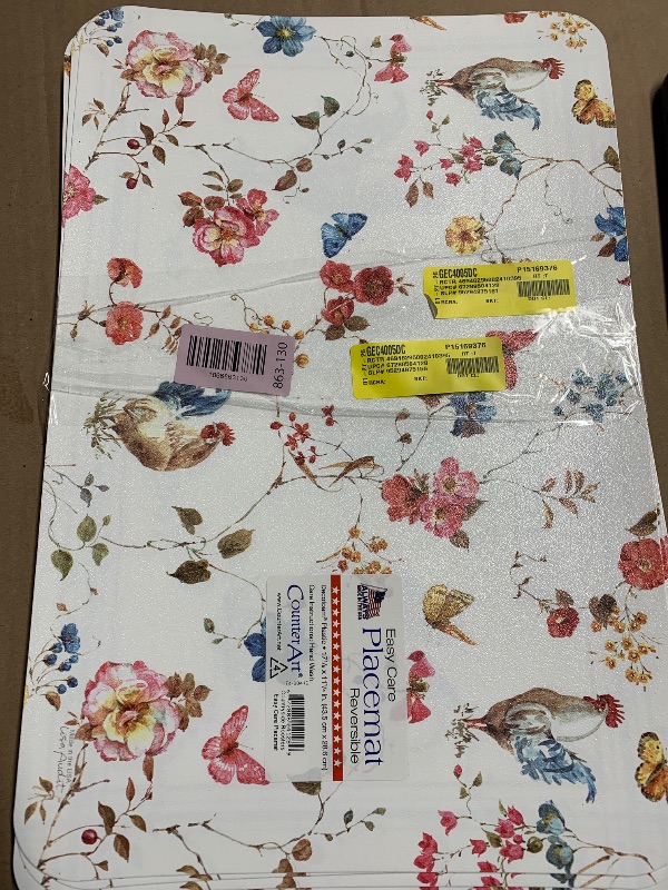 Photo 1 of ***Stock photo for reference only***
CounterArt Countryside Roosters 8 Pack Reversible Easy Care Flexible Plastic Placemats Made in The USA BPA Free PVC Free Easily Wipes Clean