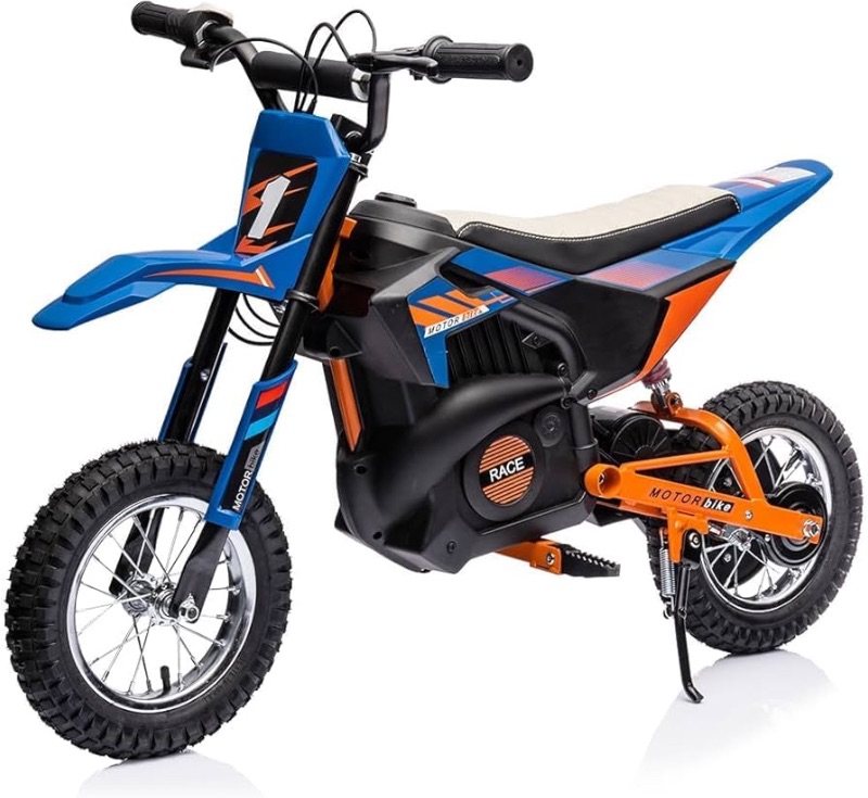 Photo 1 of ***STOCK PHOTO FOR REFERENCE ONLY***SEE PICTURES*** 24V Electric Off-Road Motorcycle,250W Motor 13.6MPH Fast Speed Motocross,Leather Seat Dirt Bike,Twist Grip Throttle,Metal Suspension,Air-Filled Tires,for Kids Teens (Blue)
