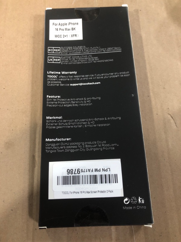 Photo 1 of ***FACTORY SEALED*** TOCOL for iPhone 16 Pro Max Screen Protector, 9H Hardness Military Grade Shatterproof HD Tempered Glass Full Coverage Easy Installation Case Friendly 2 Pack