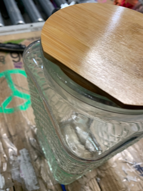 Photo 1 of ***(MINOR DAMAGE/ LID IS BROKEN)***ANSQU Square Glass Jar, Candy Jar with Lid, Glass Food Storage Containers for Ground Coffee, Tea, Sugar, Decorative Mason Jar (Transparent, 61oz)