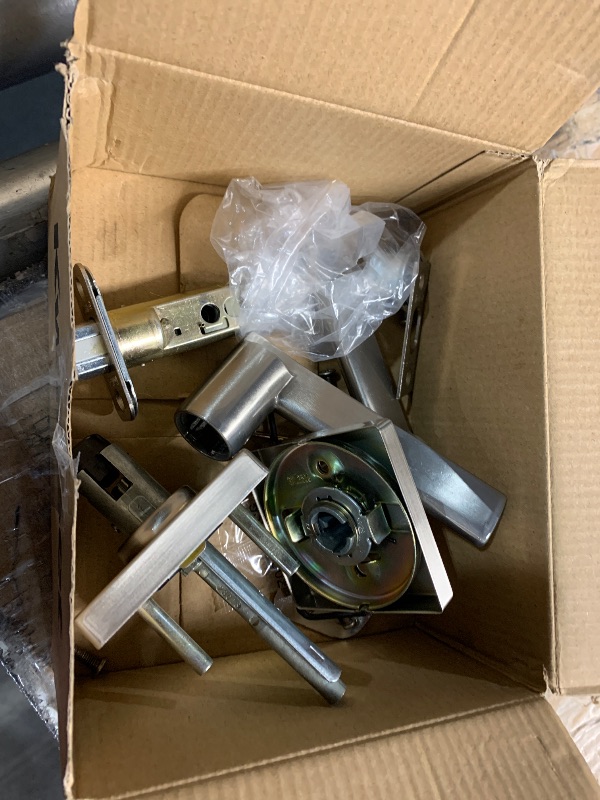 Photo 1 of ***(USED/ UNKNOWN IF MISSING PARTS)***Kwikset Casey Interior Privacy Door Handle with Lock, Door Lever For Bathroom and Bedroom, Satin Nickel Reversible Keyless Turn Lock, with Microban Protection