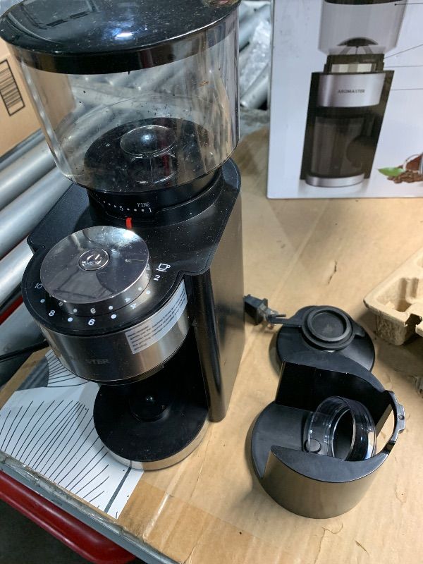 Photo 1 of ***SEE NOTES*** 
Aromaster Burr Coffee Grinder with 25 Grind Setting, Adjustable 2-12 Cups Timer, Professional Conical Coffee Bean Grinders for Home Use, 3-Ears Portafilter Holder, Anti-static, Cleaning Brush, Black