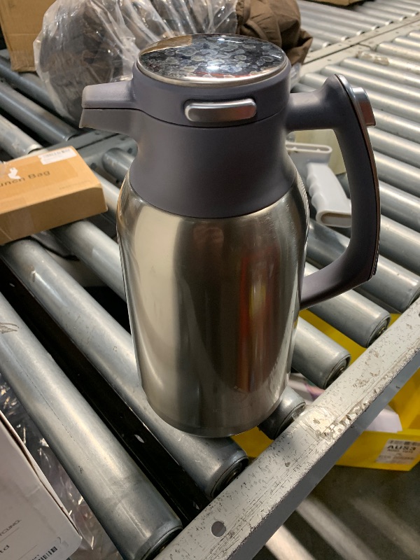 Photo 1 of ***(HEAVILY USED/ MINOR DAMAGE)***IDEUS Thermal Coffee Carafe 68oz (2,000ml), Stainless Steel Double Wall Insulated Vacuum Flask, Water Jug Coffee Server and Beverage Dispenser, Heat and Cold Retention (Metallic, 68oz (2,000ml))