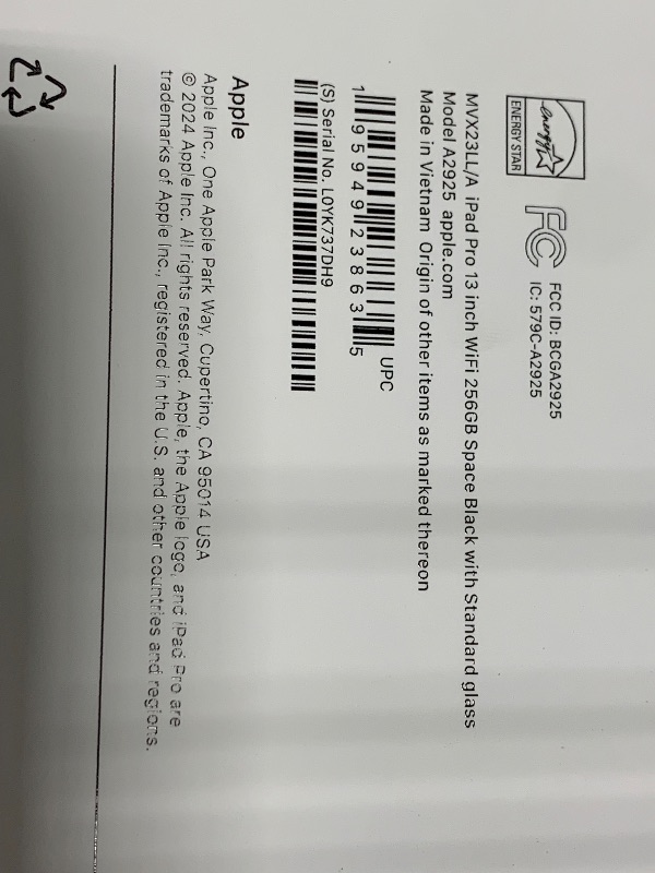 Photo 1 of *** IPAD LOCKED / NO USB CABLE *** Apple iPad Pro 13-Inch (M4): Built for Apple Intelligence, Ultra Retina XDR Display, 256GB, 12MP Front/Back Camera, LiDAR Scanner, Wi-Fi 6E, Face ID, All-Day Battery Life — Space Black