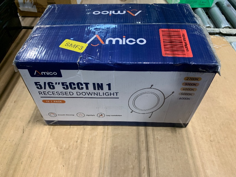 Photo 1 of *** 9 PACK ***  Amico Recessed Lighting 5/6 Inch, 12 Pack 5CCT Flat LED Can Lights, 2700K/3000K/4000K/5000K/6000K Selectable,12W Eqv 110W, 1050LM Brightness, Retrofit Installation - ETL & FCC, White