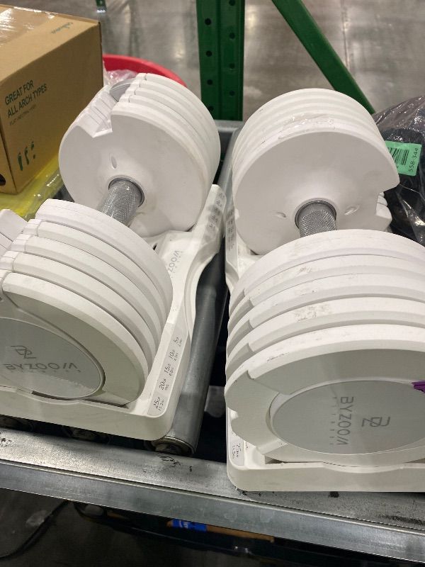 Photo 1 of *USED*
BYZOOM FITNESS Adjustable Dumbbell – 12.5/25lb Single Unit OR Set of 2 – 5-in-1 Adjustable Weight for Home Gym, Strength Training & Fitness Workouts, White OR Black