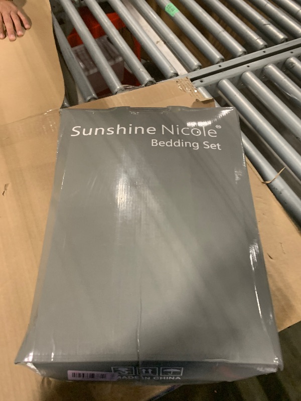 Photo 1 of Sunshine Nicole Metallic Print Comforter Set, Distressed Velvet Face with Metallic Print and Brushed Solid Microfiber Reverse, with Light Weight Soft Poly Fill, 5 Pieces Light Ivory Silver, Queen