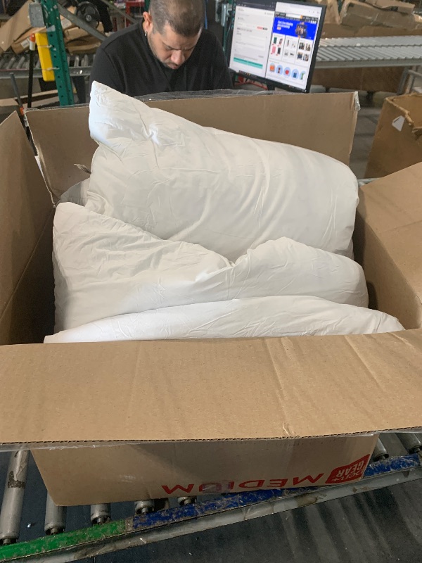 Photo 1 of pcs 4 Bokser Home 700 Fill Power Luxury White Duck Down Machine Washable White Bed Pillow King (U.S. Standard), Firm
