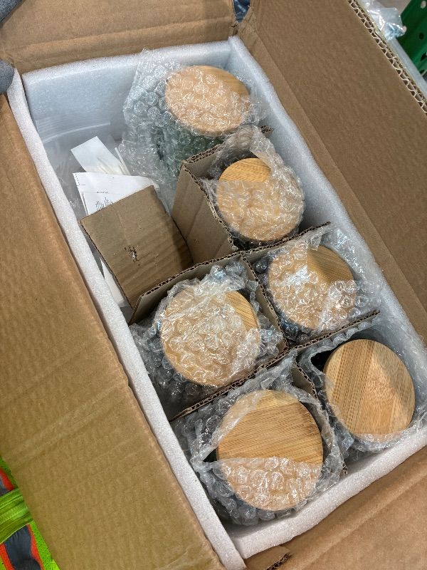 Photo 1 of **MISSING PARTS - Missing 2 jars**
8 Pcs 7 OZ Light Green Candle Jars for Making Candles, Ribbed Unique Candle Jars, Glass Jars with bamboo Lids and Labels for Candle Making Supplies, Container, Green Table Decor, Gift