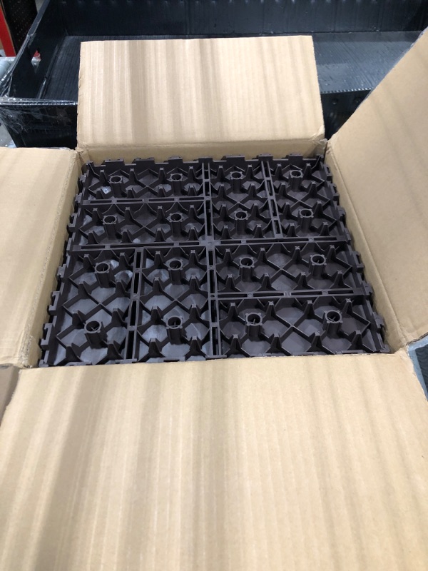 Photo 1 of 12 PCS Plastic Interlocking Patio Deck Tiles - 12" x 12" Indoor Outdoor Waterproof Flooring Tiles for Balcony, Backyard, Garden & Poolside, All Weather Use, Coffee