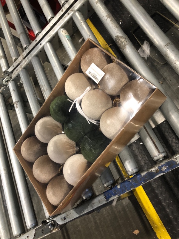 Photo 1 of 15 PCS Christmas Tree Ornaments Velvet Balls, 3.15 Inch Large Velvet Christmas Ball Ornaments Set, Shatterproof Plastic Hanging Bulbs for Xmas Tree Home Decorations - Multicolor Green Neutral Tannish