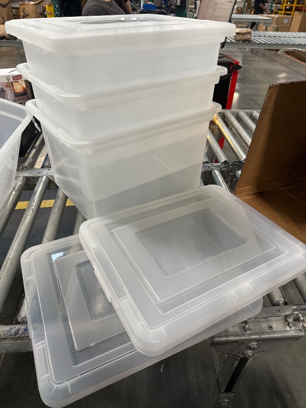 Photo 1 of *******BROKEN PARTS***********
IRIS USA File Box, Plastic File Organizer with Lids for Letter/Legal File, Portable Document Box For Moving, Storage Bin with Durable and Secure Lid, Stackable Nestable BPA-Free, Clear 35 Qt. 4 Pack